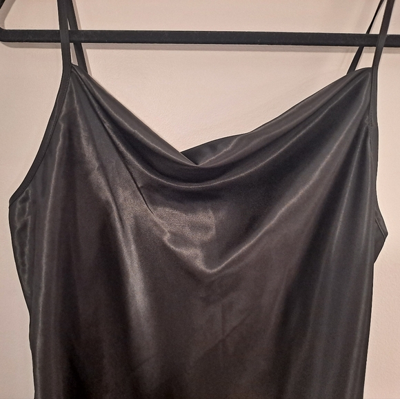 NWT Black Satin Cowl Neck Cami Mini Dress Size Large - Picture 3 of 7